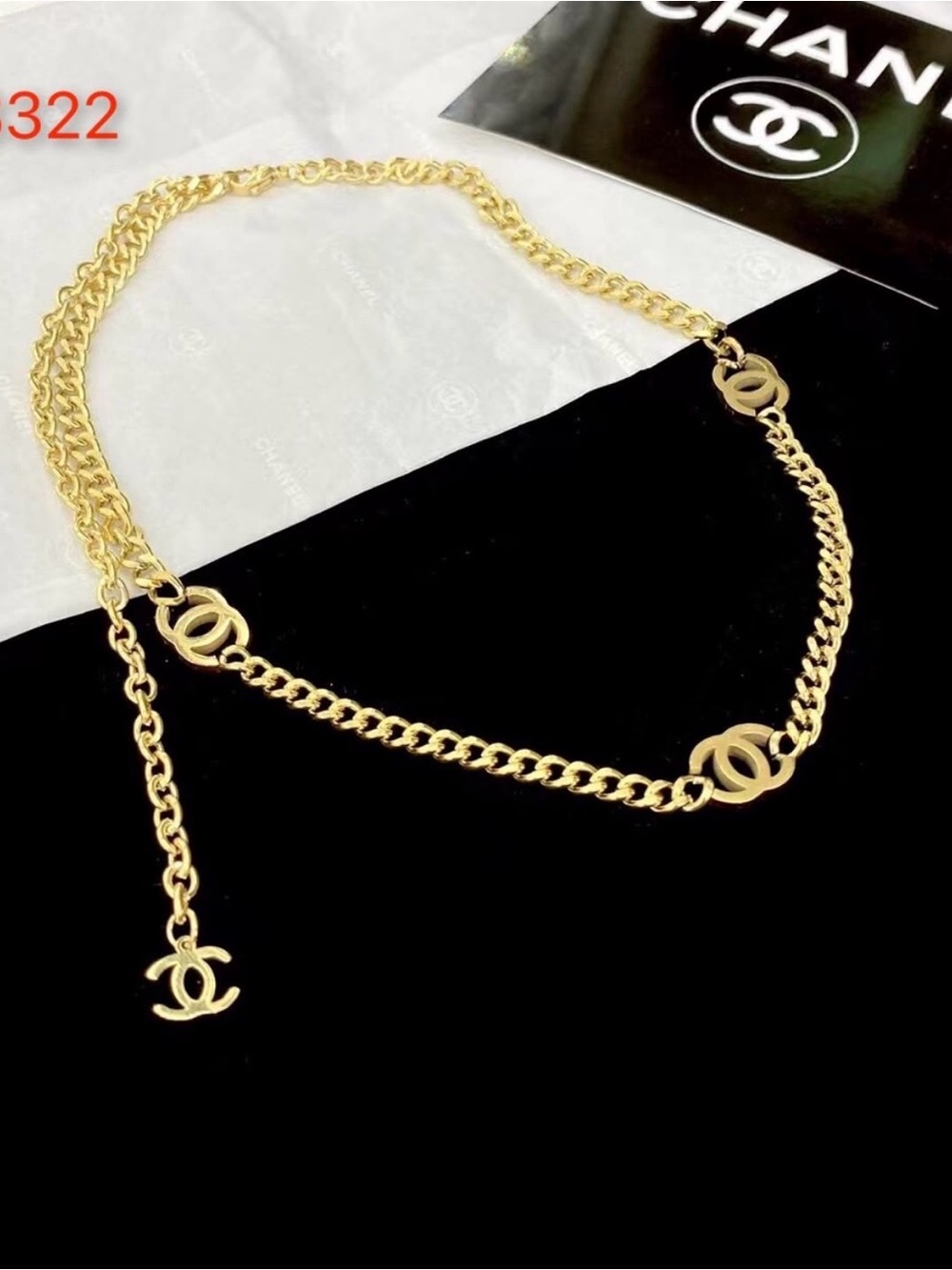 Designer Inspired CCC Gold Double Chain Logo Necklace